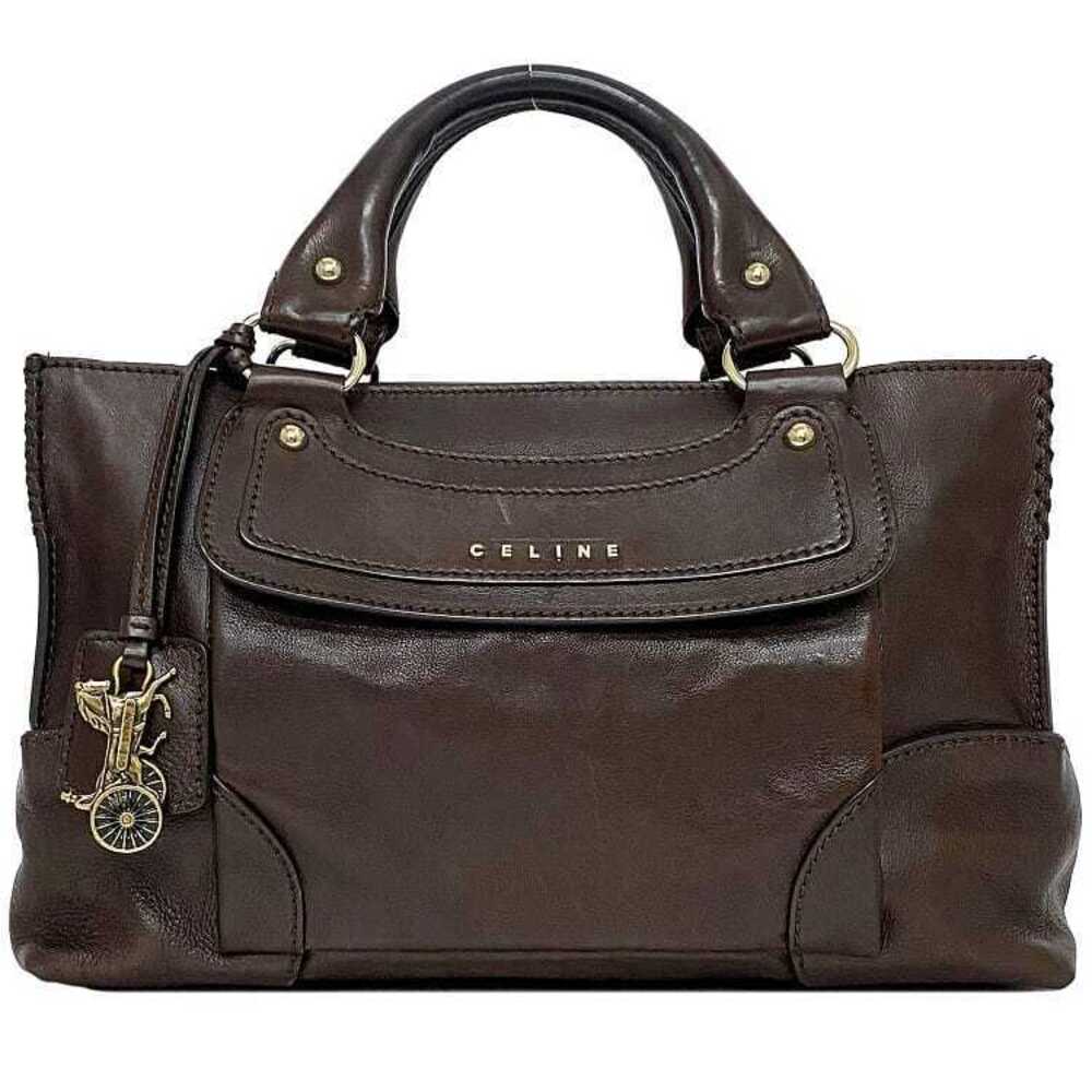 Celine Boogie Bag Brown Handbag Leather SC GA Logo Charm Business